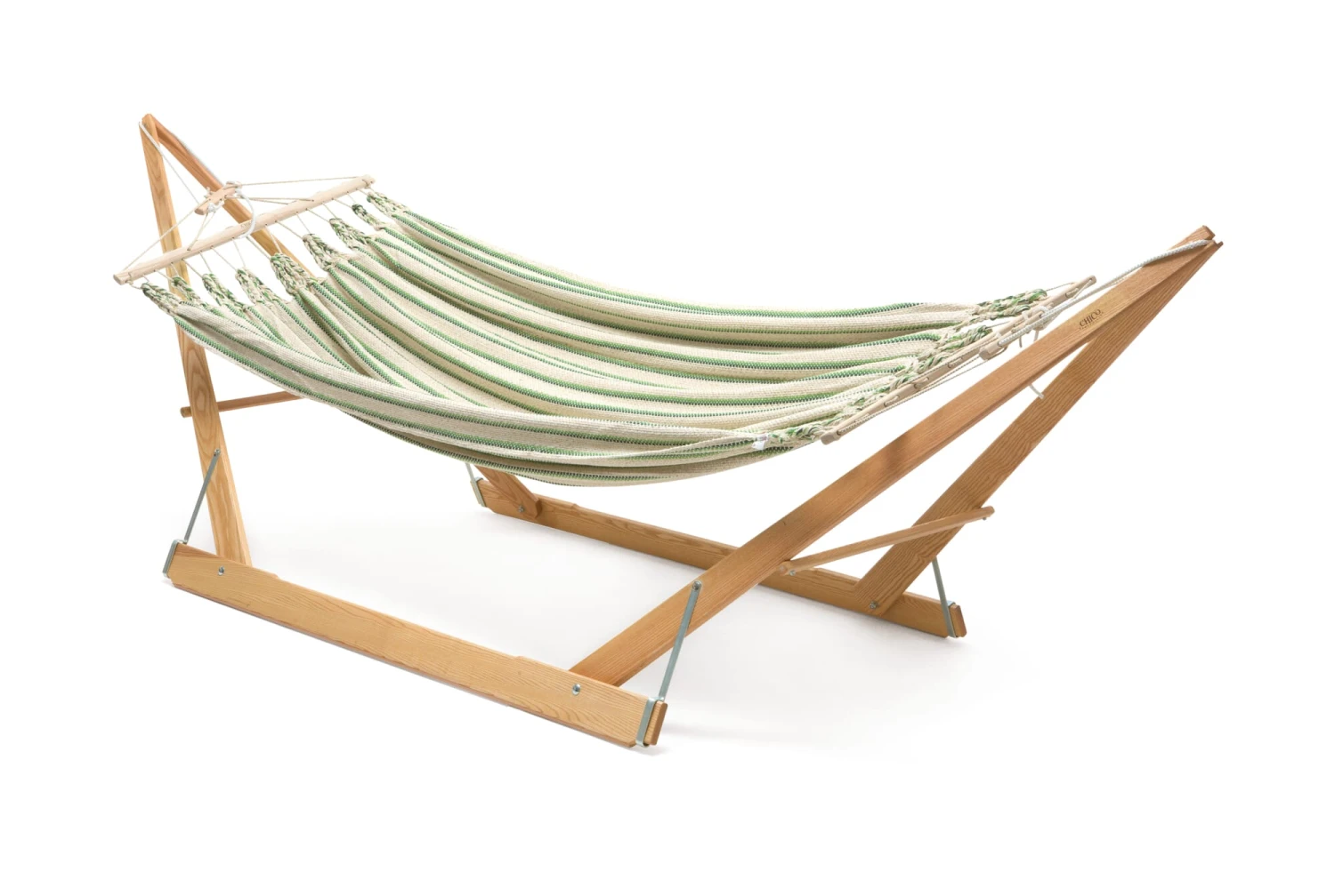 Dubbele Hangmat Katoen, Beige/Groen 2 Dubbele Hangmat Katoen, Beige/Groen - Afbeelding 2